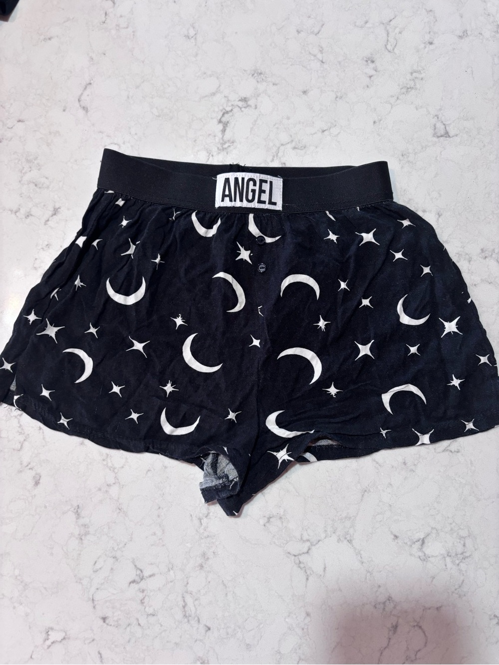 True & Co. Black Shorts with White Moon & Star Print
